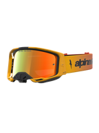 Alpinestars Vision 8 Amber Mirror veiligheidsbril voor motocross, rood en zwart met A-FLEX frame en anti-condens spiegellens.