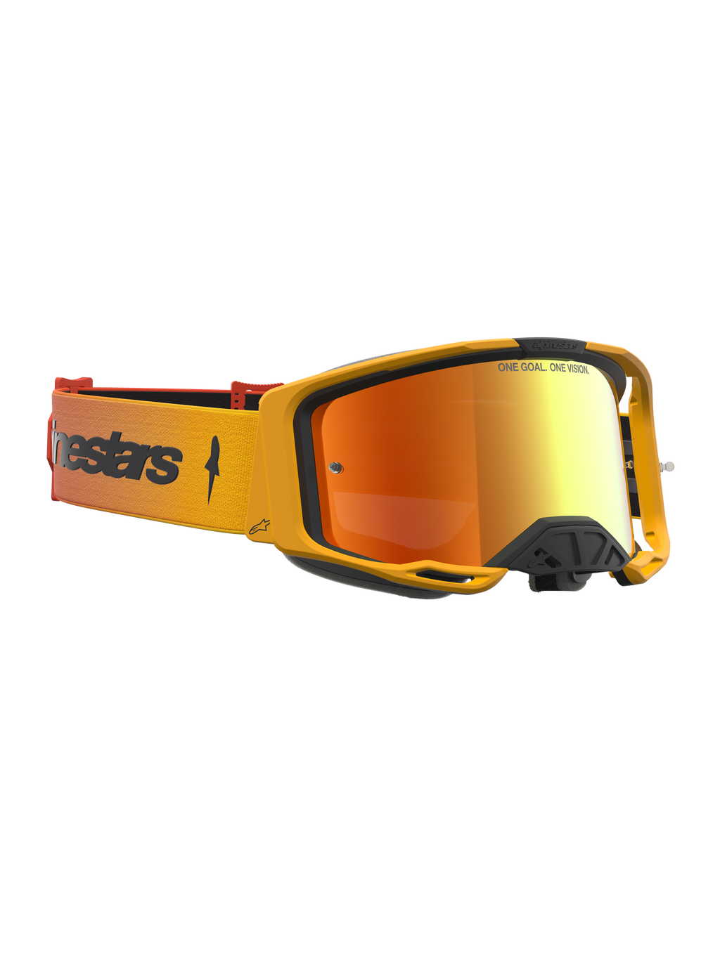 Alpinestars Vision 8 Amber Mirror veiligheidsbril, geel frame met rode spiegellens voor motorcross en off-road racing.