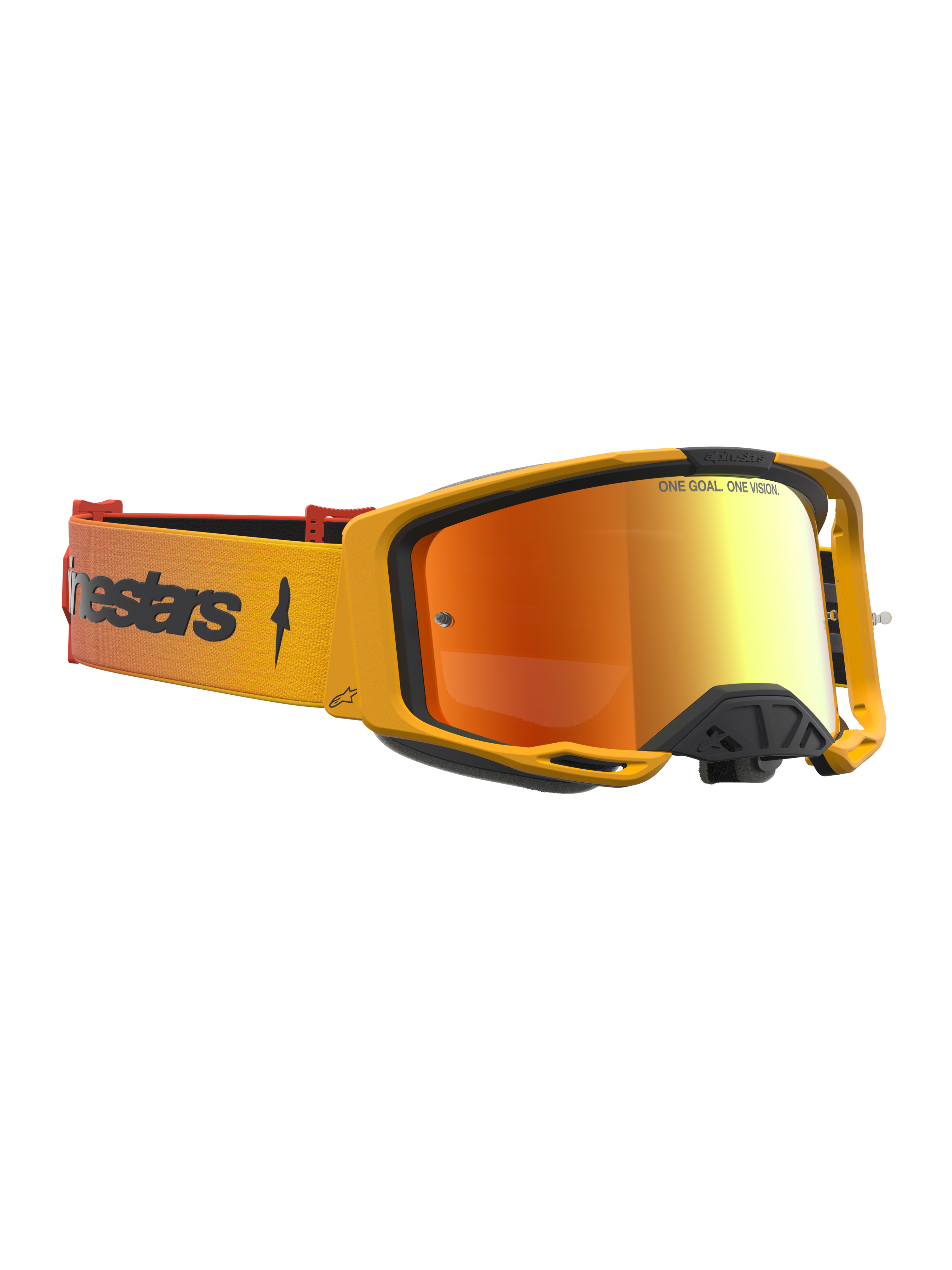 Alpinestars Vision 8 Amber Mirror veiligheidsbril, geel frame met rode spiegellens voor motorcross en off-road racing.