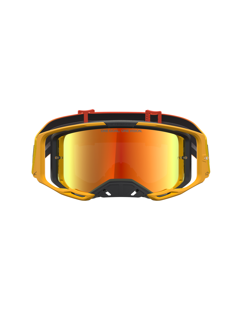 Alpinestars Vision 8 Amber Mirror veiligheidsbril, motorcross, geel en rood, RAM-AIR ventilatie en A-FLEX frame.