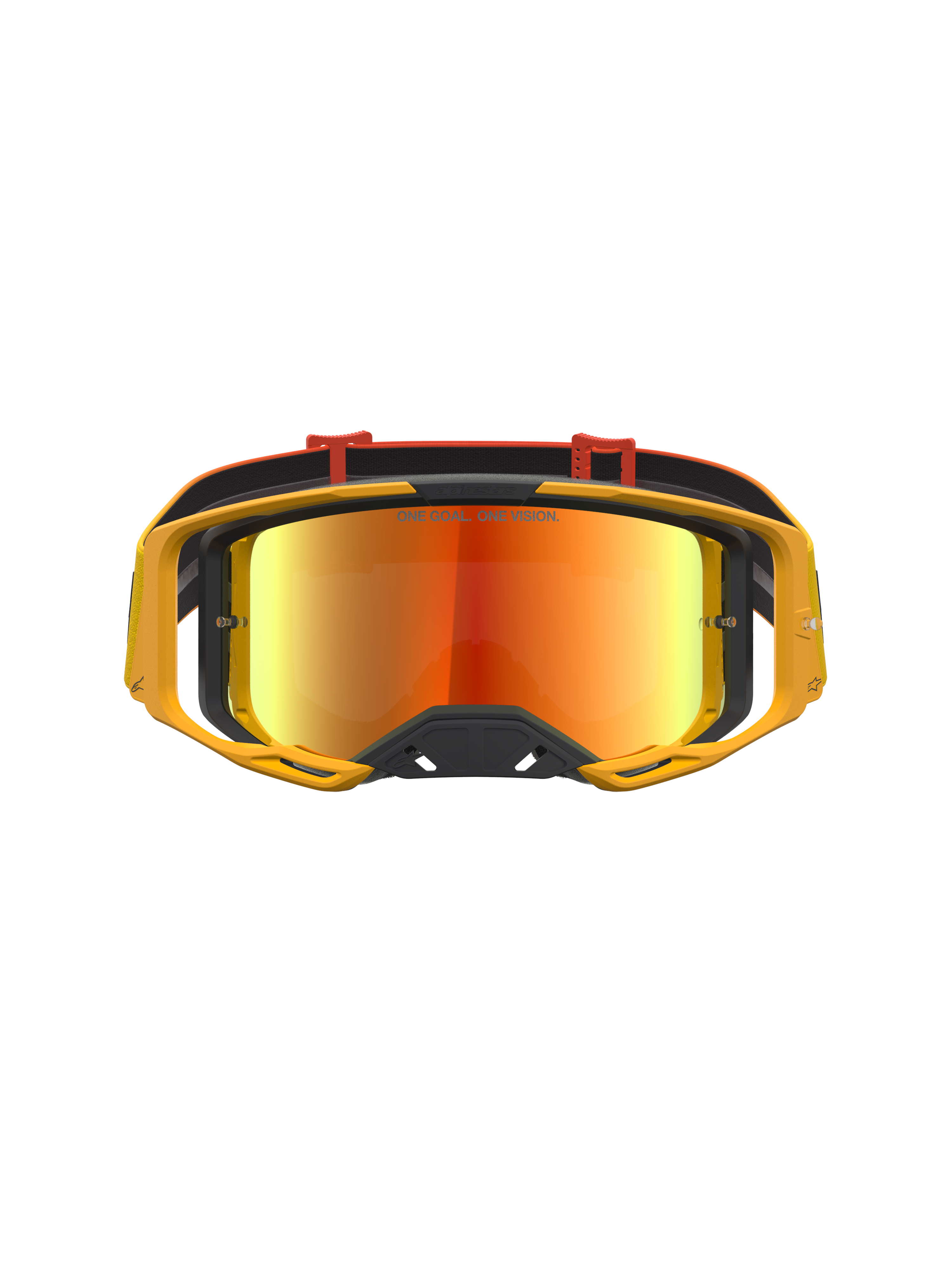 Alpinestars Vision 8 Amber Mirror veiligheidsbril, motorcross, geel en rood, RAM-AIR ventilatie en A-FLEX frame.