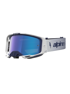 Alpinestars Vision 8 Amber Mirror Goggles, Motocross Racing Eyewear, Navy and White with Blue Mirror Lens, A-FLEX Frame and RAM-AIR Ventilation.