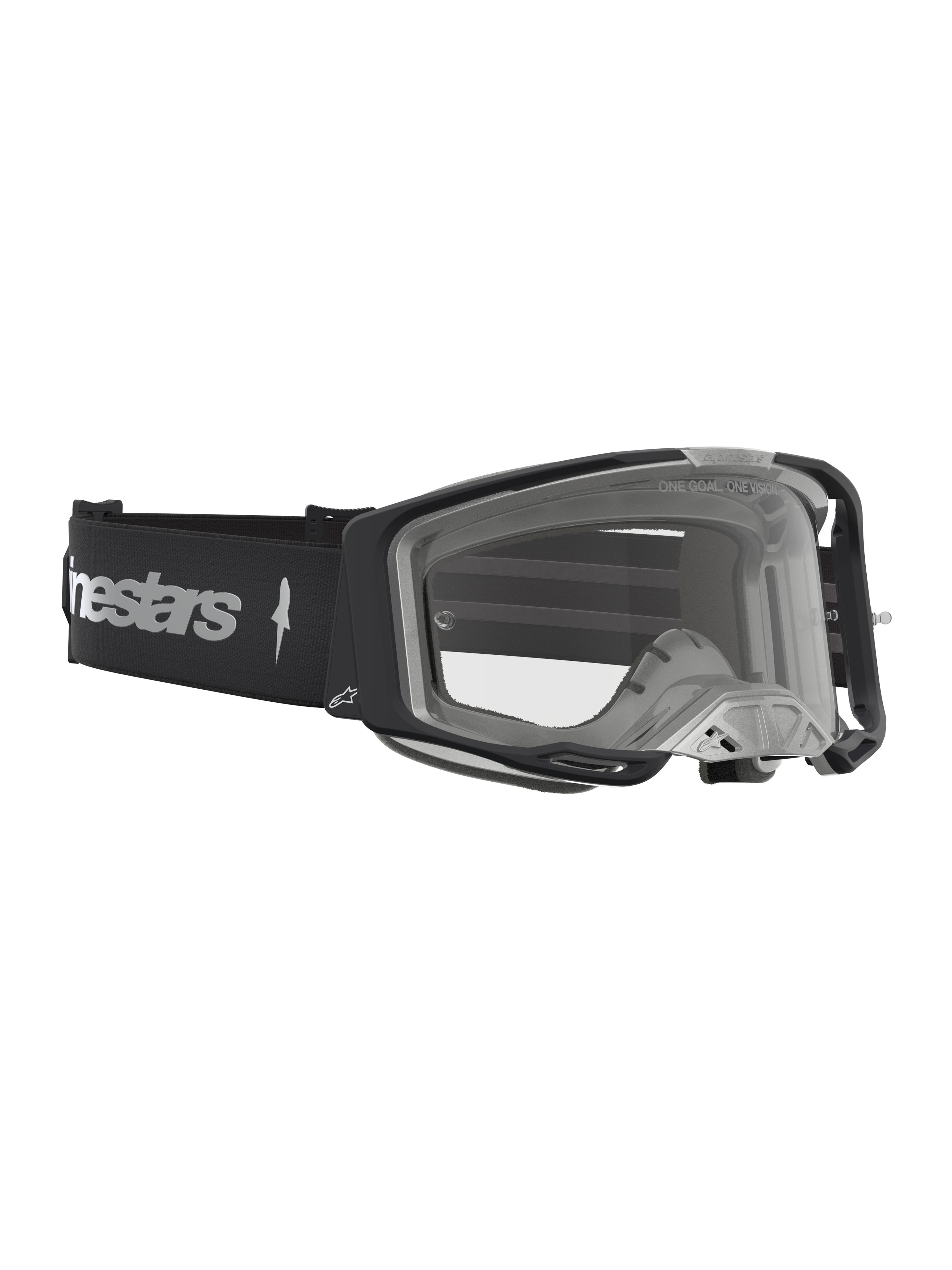 Alpinestars Vision 8 Amber Goggles, Motocross racing goggles, Black and Silver, Clear lens with A-FLEX frame.