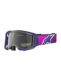 Alpinestars Vision 8 Corp Goggles, Motocross Goggles, Purple and Pink with Light Gray Mirror Silver lens, featuring a large Alpinestars star logo on the strap, lightweight A-FLEX frame design for off-road racing