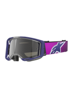 Alpinestars Vision 8 Corp Goggles, Motocross Goggles, Purple and Pink with Light Gray Mirror Silver lens, featuring a large Alpinestars star logo on the strap, lightweight A-FLEX frame design for off-road racing