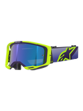Alpinestars Vision 8 Corp Goggles, Motocross Goggles, Purple and Yellow Fluo frame with Mirror Blue tinted lens, featuring a wide purple strap and bold yellow Alpinestars logo, high-performance eyewear for off-road racing