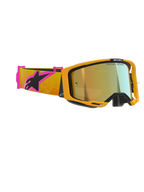 Alpinestars Vision 8 Corp Goggles, Motocross Goggles, Orange frame with Gold Mirror lens, Orange and Pink strap featuring black Alpinestars logo, high-performance design for off-road racing