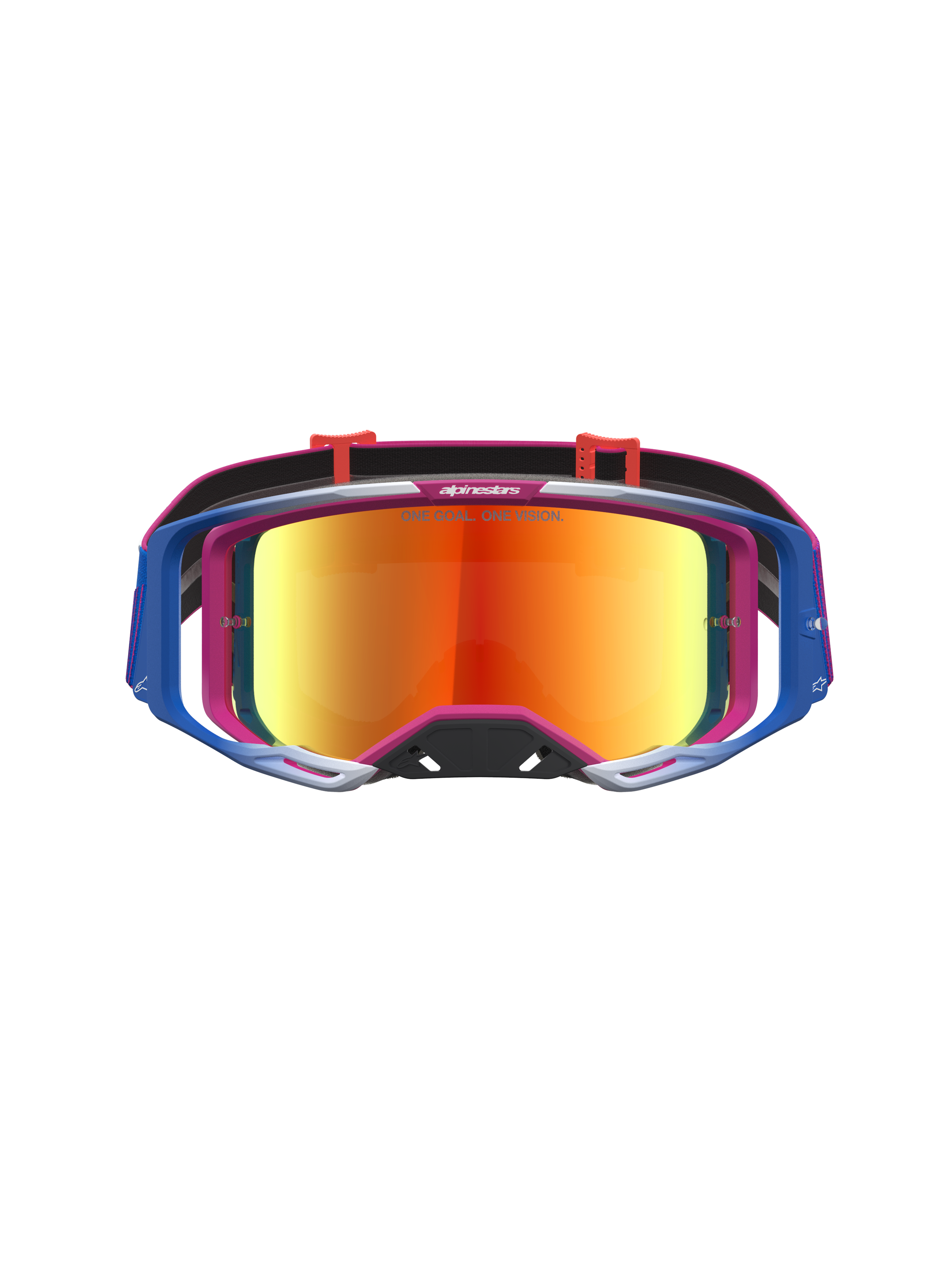 Alpinestars Vision 8 Maven veiligheidsbril, motocrossbril in rood en zwart met rode spiegellens en A-FLEX frame.