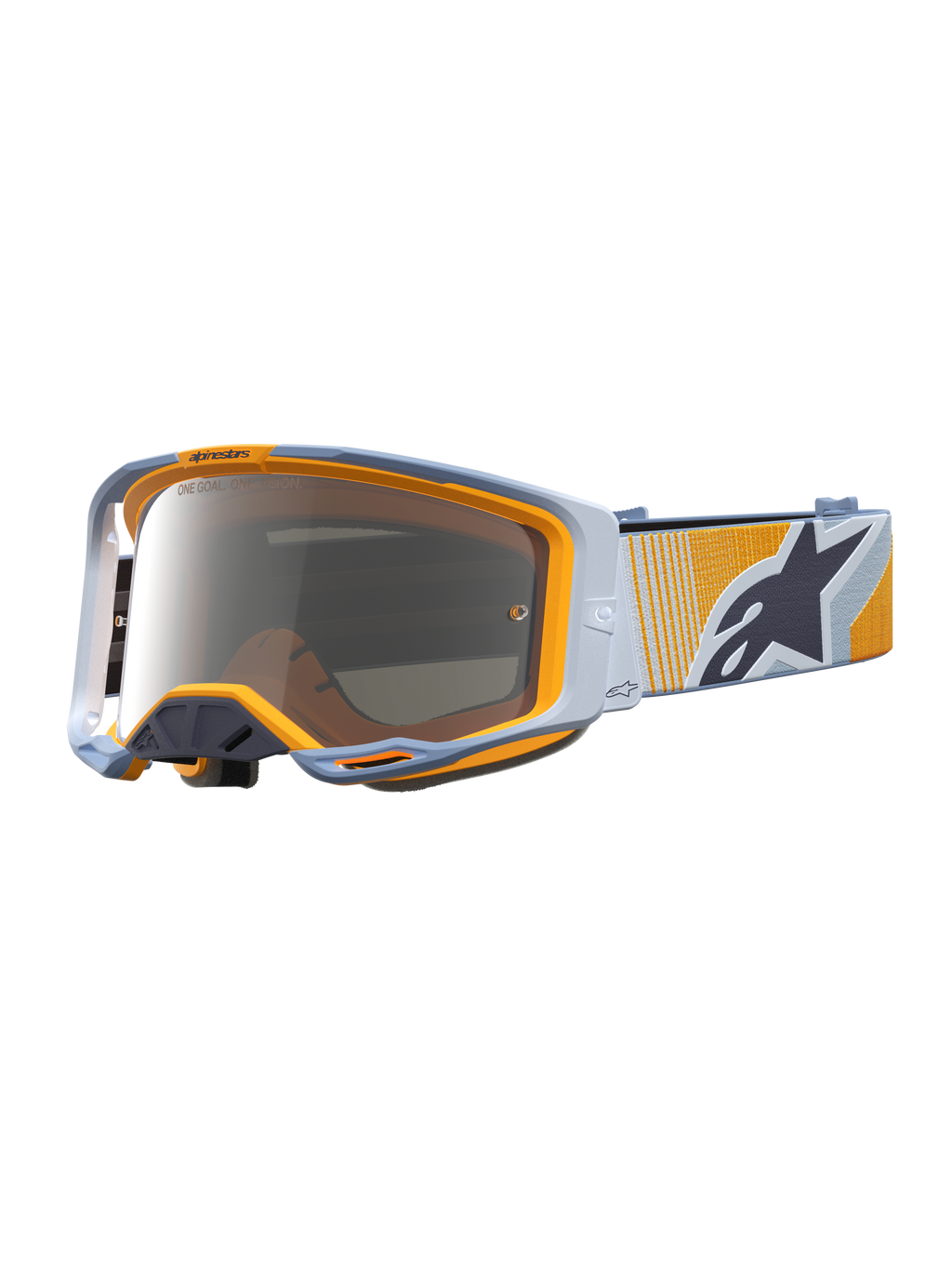 Alpinestars Vision 8 Maven Veiligheidsbril, motocrossbril, blauw en oranje, Mirror Silver anti-condens lens, RAM-AIR ventilatie, professionele off-road oogbescherming.