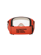 Alpinestars Vision 5 Corp Goggles, achteraanzicht, oranje band met zwarte 'ALPINESTARS ONE GOAL. ONE VISION.' tekst, oranje frame en heldere lens, motorcross oogbescherming