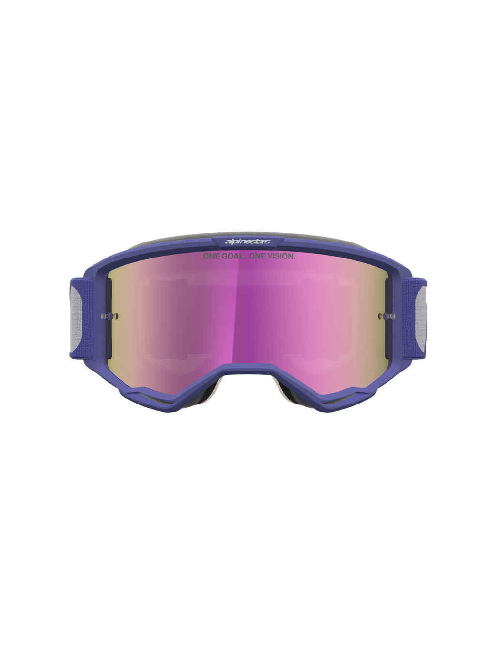 Alpinestars Vision 5 Drag Goggles, Motocross Goggles with Purple A-FLEX Frame, Pink Mirror Lens, and RAM-AIR Ventilation.