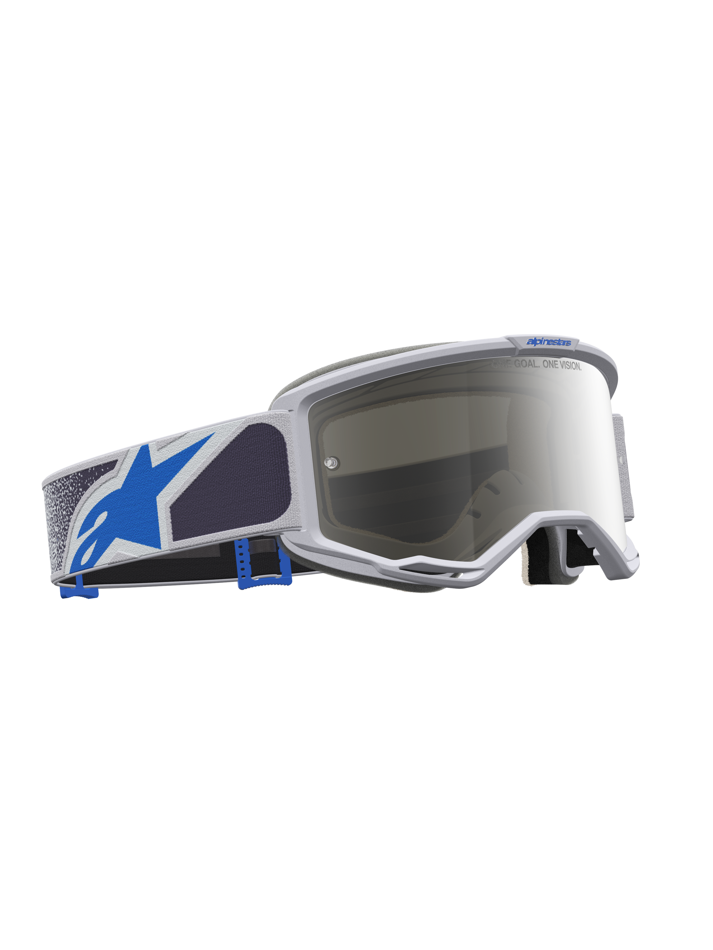 Alpinestars Vision 5 Drag veiligheidsbril, lichtlila en blauw met zilveren spiegellens en flexibel A-FLEX frame.