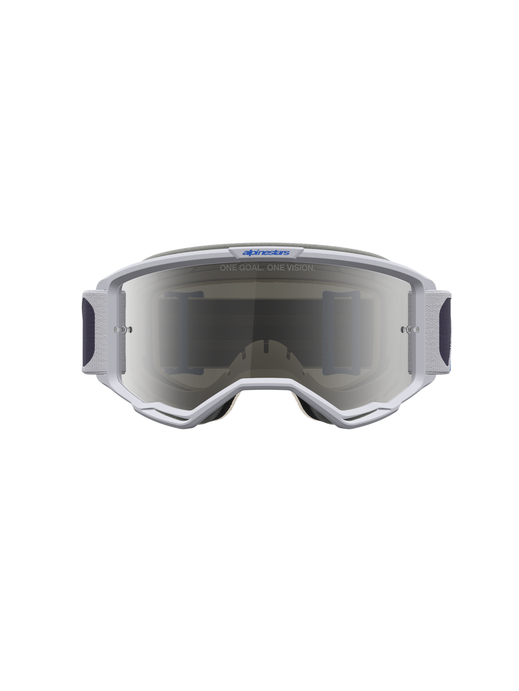 Alpinestars Vision 5 Drag veiligheidsbril, motorcross, lichtlila en blauw, zilveren spiegelglazen, RAM-AIR ventilatie.
