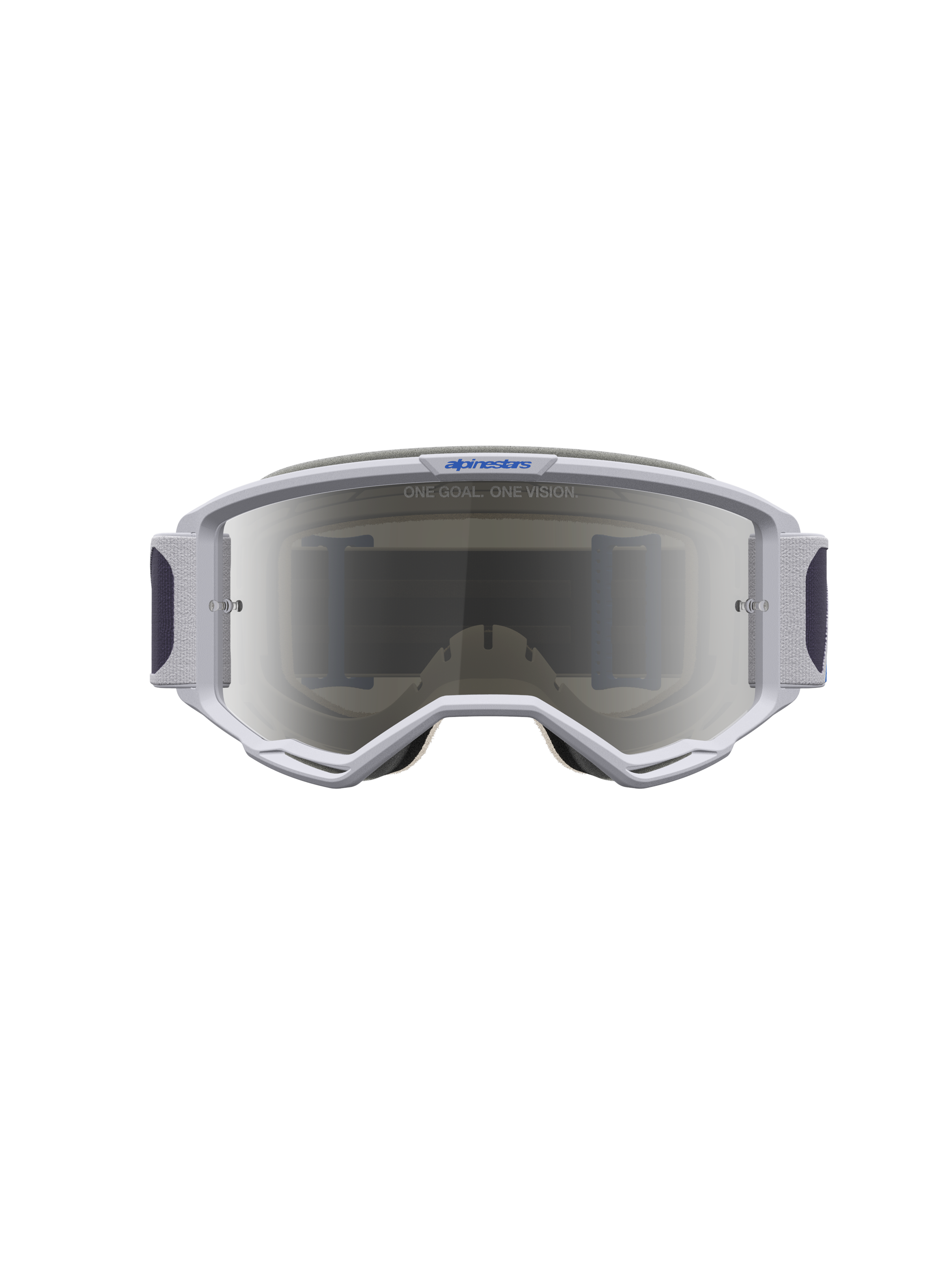 Alpinestars Vision 5 Drag veiligheidsbril, motorcross, lichtlila en blauw, zilveren spiegelglazen, RAM-AIR ventilatie.