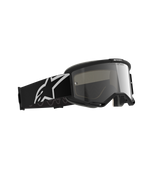 Alpinestars Vision 5 Corp Goggles, motorcrossbril, Black Mirror Silver, zwart frame met een zilveren spiegelende lens, brede zwarte band met een groot wit Alpinestars-logo, ontworpen voor off-road prestaties
