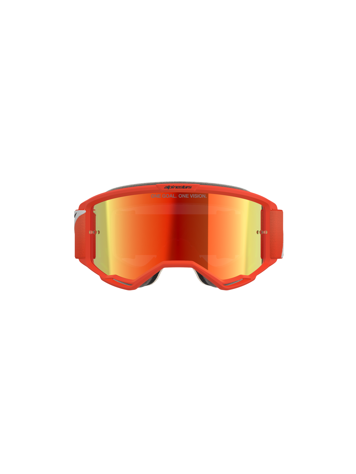 Alpinestars Vision 5 Corp Goggles, motorcrossbril, oranje frame met Oranje Mirror Red reflecterende lens, rode verstelbare band, strak off-road performance-ontwerp