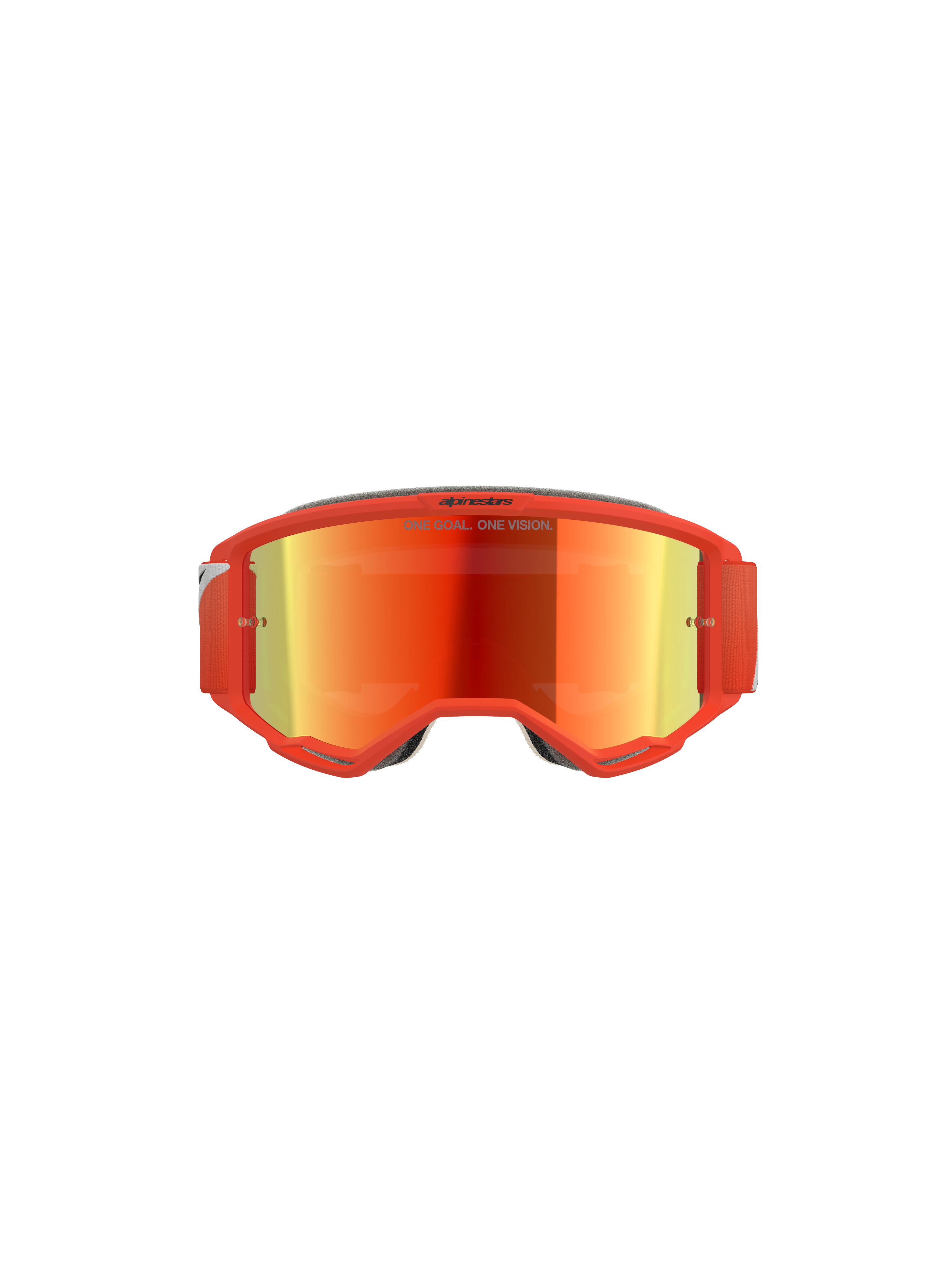 Alpinestars Vision 5 Corp Goggles, motorcrossbril, oranje frame met Oranje Mirror Red reflecterende lens, rode verstelbare band, strak off-road performance-ontwerp