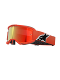 Alpinestars Vision 5 Corp Goggles, motorcross MX-bril, oranje frame met rood gespiegelde lens, brede oranje band met opvallend zwart-wit Astar-logo, 'ONE GOAL. ONE VISION.' branding op de lens en dik zwart comfortschuim.