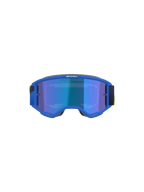 Alpinestars Vision 5 Corp Goggles, motorcrossbril, blauw en fluogeel, Mirror Blue-lens met 'ONE GOAL. ONE VISION.' tekst, vooraanzicht, ultra-buigzaam A-FLEX urethaan frame, beschermende bril voor off-road prestaties