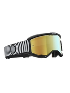 Alpinestars Vision 5 Hone veiligheidsbril, motorcrossbril in zwart en wit met een gouden spiegellens en A-FLEX frame.