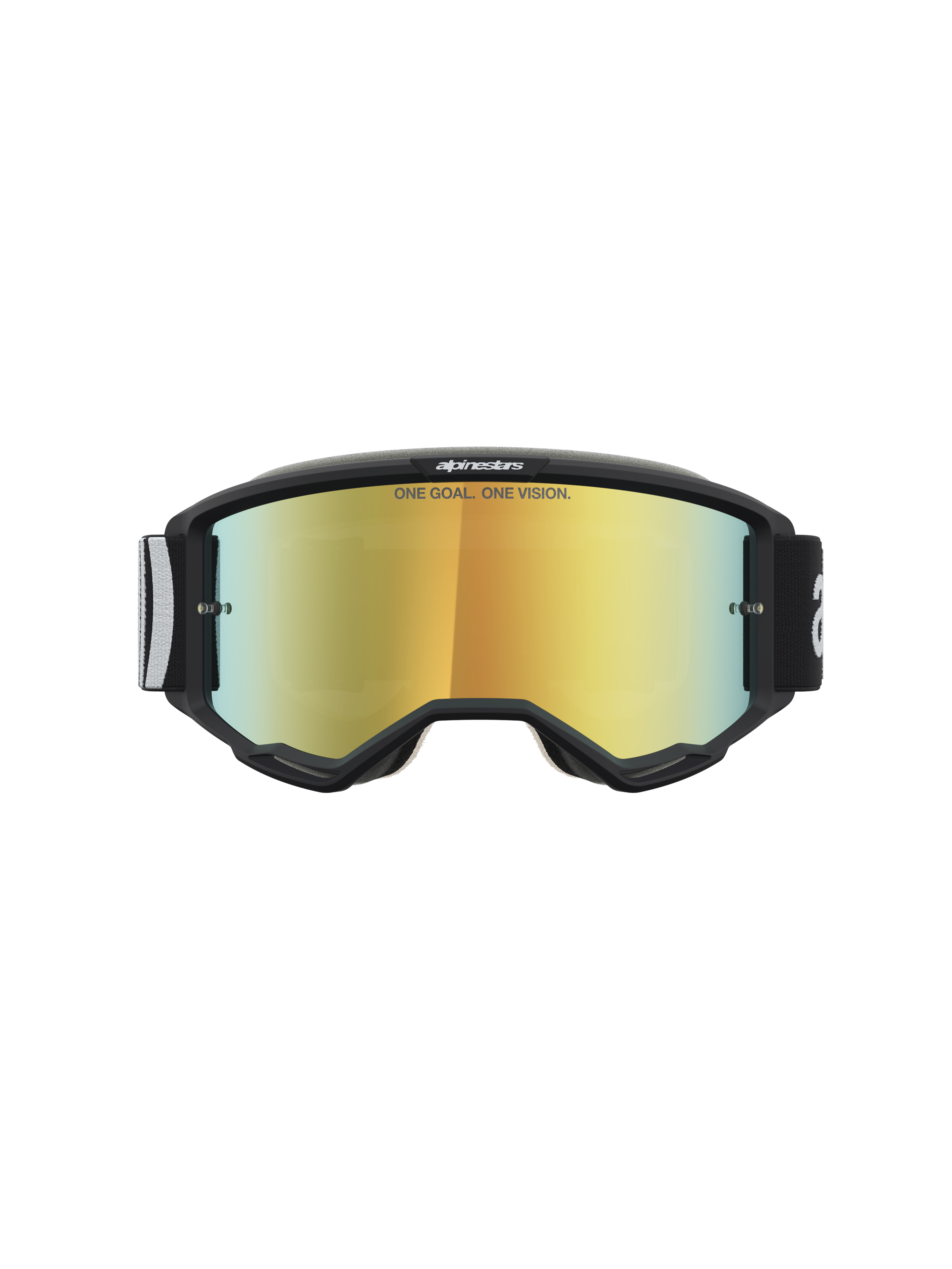 Alpinestars Vision 5 Hone veiligheidsbril, motorcrossbril, zwart en goud met Mirror Gold-lens en RAM-AIR ventilatiesysteem.