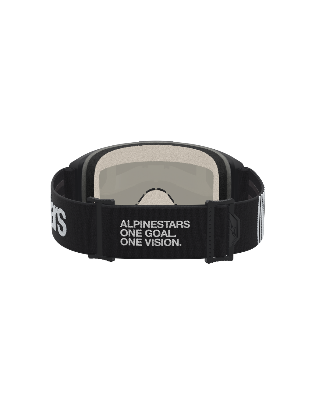 Alpinestars Vision 5 Hone veiligheidsbril, zwart en wit, met een elastische band met merknaam en zacht meerlaags schuim.
