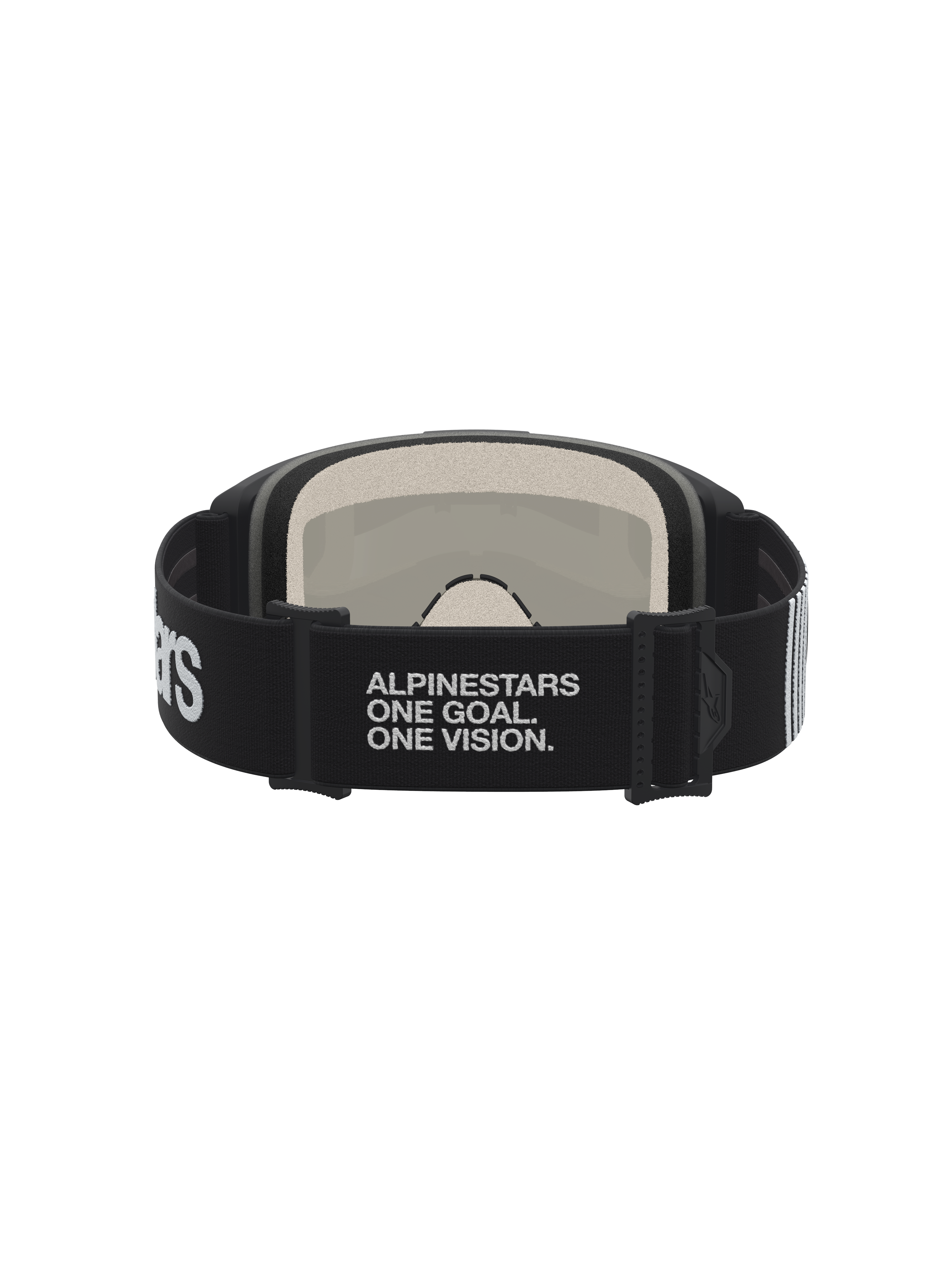 Alpinestars Vision 5 Hone veiligheidsbril, zwart en wit, met een elastische band met merknaam en zacht meerlaags schuim.