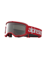 Alpinestars Vision 5 Hone veiligheidsbril, motorcross, rood en wit, zilveren spiegellens, A-FLEX frame en RAM-AIR ventilatie.