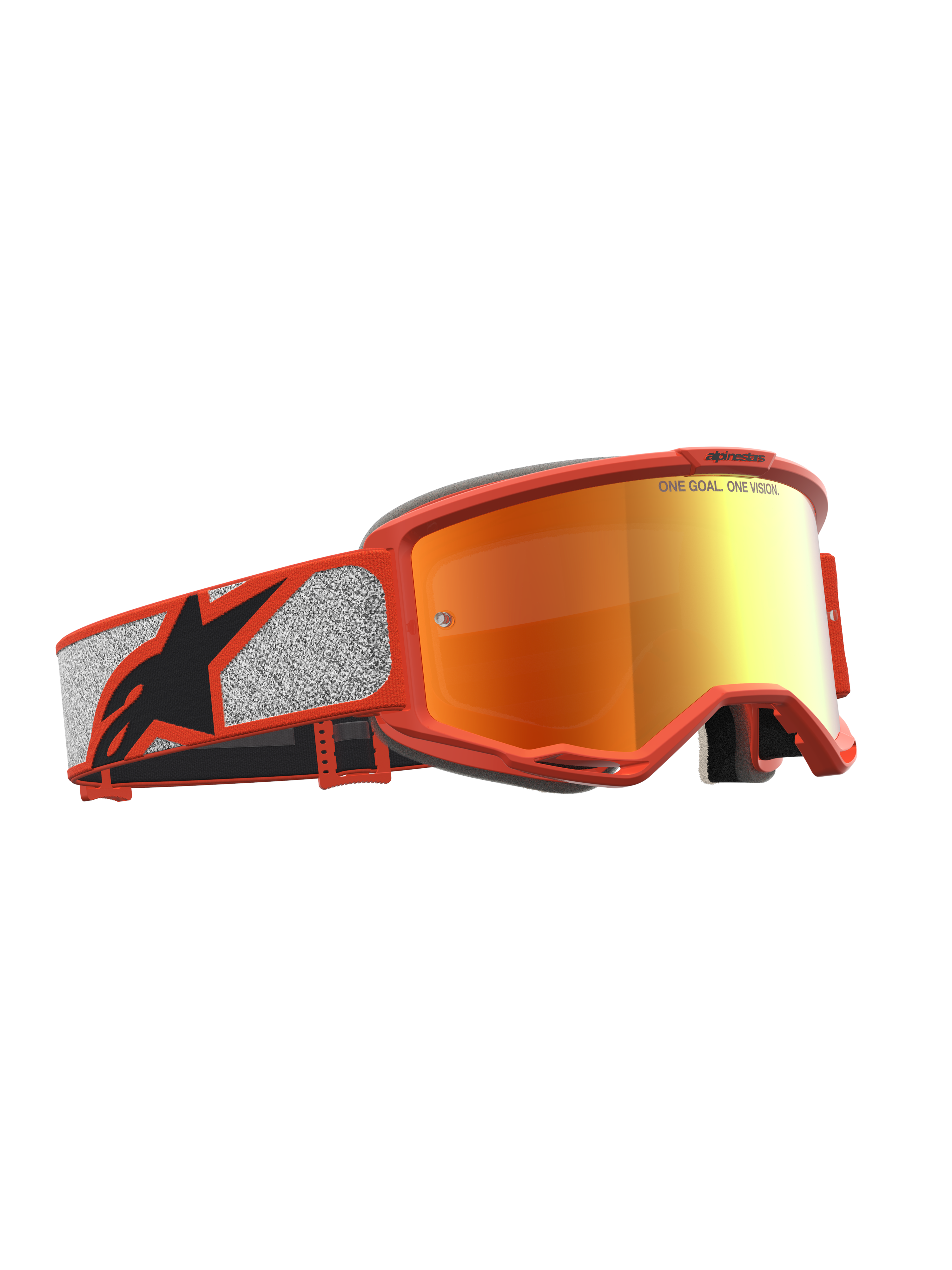 Alpinestars Vision 5 Rora Motocross Goggles in Orange and Silver with Mirror Red lens and A-FLEX urethane frame.