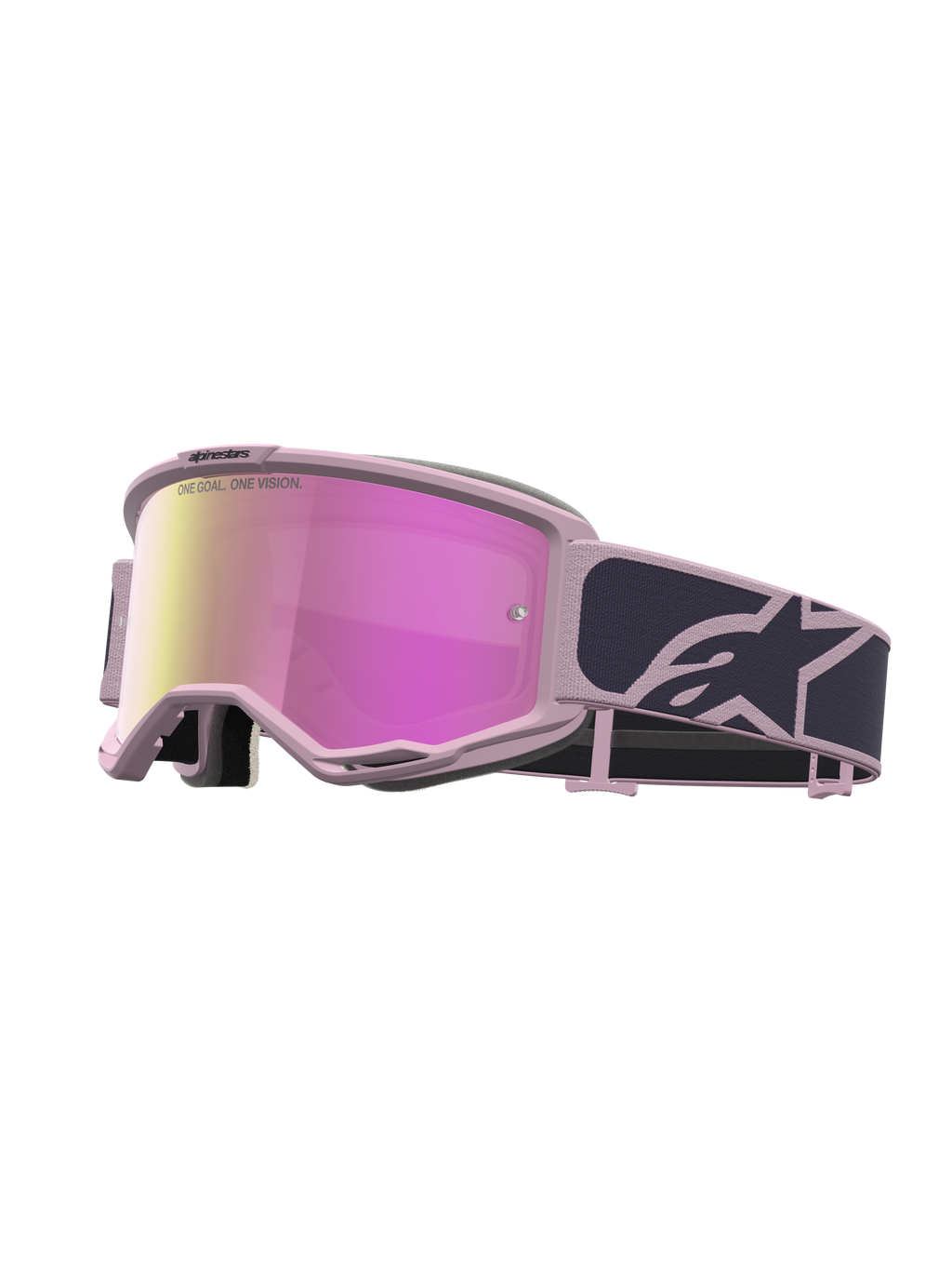 Alpinestars Vision 5 Rora Veiligheidsbril, roze en grijs, met roze spiegelglas, flexibel A-FLEX frame en RAM-AIR ventilatie.