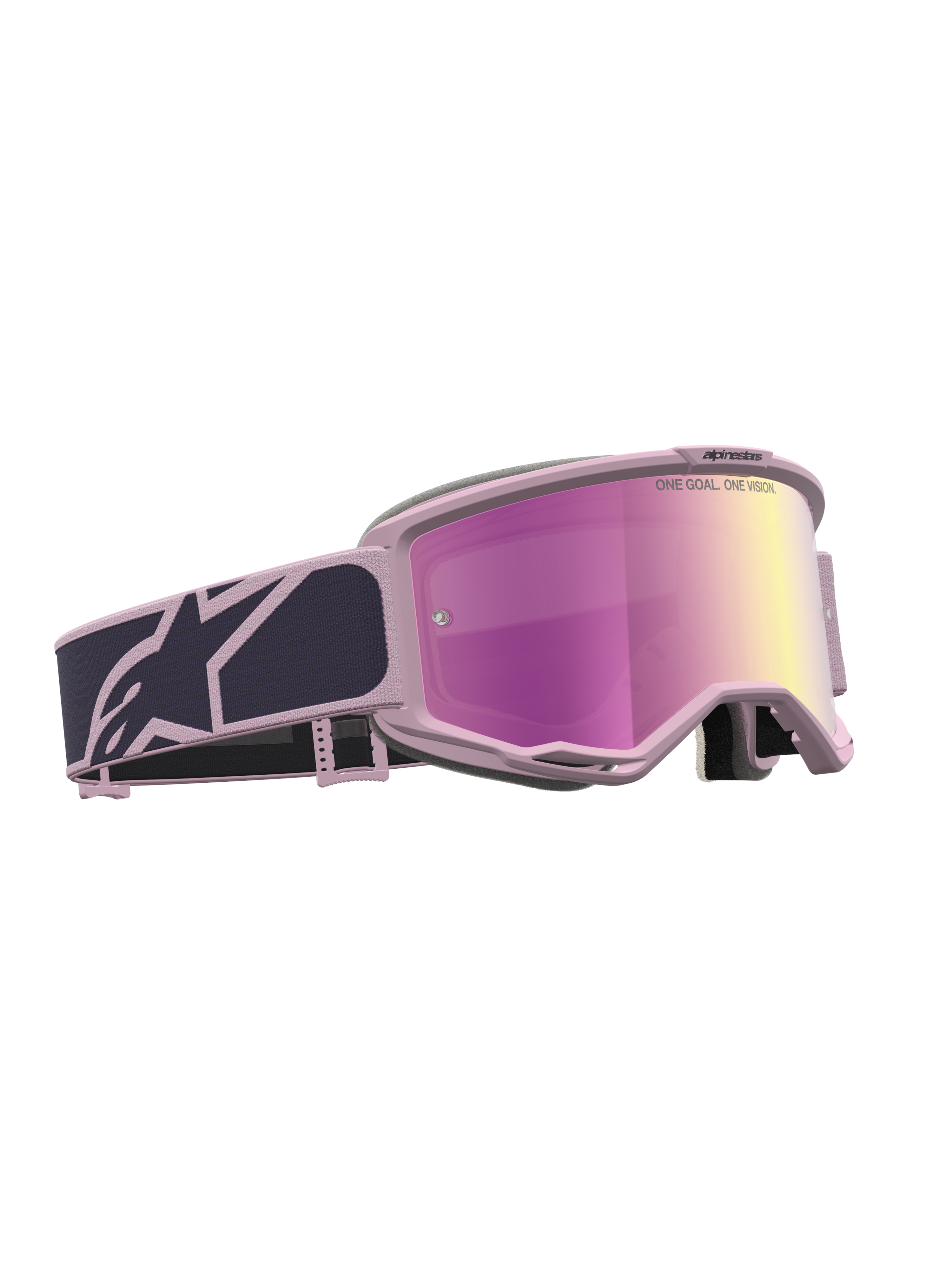 Alpinestars Vision 5 Rora Veiligheidsbril, motorcrossbril in grijs en roze, roze spiegelend vizier en RAM-AIR ventilatie.