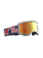 Alpinestars Vision 5 Le Fiftyfold crossbril met rode spiegellens, transparant frame en band met Amerikaanse vlag.