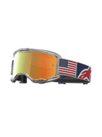 Alpinestars Limited Edition Vision 5 Fiftyfold motocrossbril met rode spiegellens en band met Amerikaanse vlag.