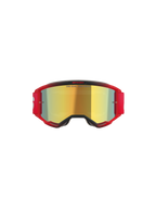 Alpinestars Vision 5 Blaze Goggles, motorcrossbril, rood frame met goudkleurige spiegelende lens, voorzien van 'ONE GOAL. ONE VISION.' tekst op de lens, rode elastische band met wit logo, professionele oogbescherming voor motorcross