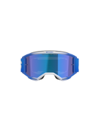 Alpinestars Vision 5 Blaze Goggles, motorcrossbril, Blue Mirror Blue, vooraanzicht met blauw en wit A-FLEX-frame, blauwe spiegellens en blauwe geweven band, professionele off-road oogbescherming