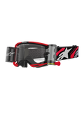 Alpinestars Vision 8 Luar crossbril met roll-off systeem, motorcrossbril, rood en zwart, heldere lens met geïntegreerd wide-vision roll-off systeem, rode trekhendel, zwarte band met wit sterlogo en 'ONE GOAL ONE VISION' graphics