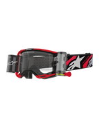 Alpinestars Vision 8 Luar crossbril met roll-off systeem, motorcrossbril, rood en zwart, heldere lens met geïntegreerd wide-vision roll-off systeem, rode trekhendel, zwarte band met wit sterlogo en 'ONE GOAL ONE VISION' graphics