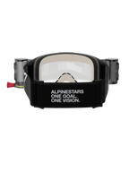 Alpinestars Vision 5 Corp Roll-Off bril, motorcrossbril, zwart en helder, achteraanzicht met een brede zwarte band met 'ALPINESTARS ONE GOAL. ONE VISION.' branding, roll-off systeem canisters en comfortabel meerlaags gezichtsschuim