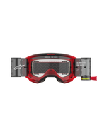 Alpinestars Vision 5 Blaze Roll-Off Goggles, motocrossbril, rood frame met heldere lens, voorzien van geïntegreerd Wide Vision Roll-Off systeem met zij-canisters, 'ONE GOAL. ONE VISION.' branding op het frame en de lens, professionele off-road oogbescherming