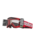 Alpinestars Vision 5 Blaze Goggles Roll Off, motorcrossbril, rood en wit, heldere lens met geïntegreerd Wide Vision roll-off filmsysteem, dubbele bussen aan de zijkanten, rode geweven band met opvallende witte astars-branding, duurzaam urethaan frame met schuimvulling, off-road racebril