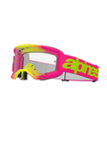 Alpinestars Vision 5 Wordmark Goggles, motorcrossbril, roze en fluogeel, heldere lens, opvallend limoengroen logo op een roze band, meerlaags gezichtsschuim, geventileerd ontwerp voor off-road racing