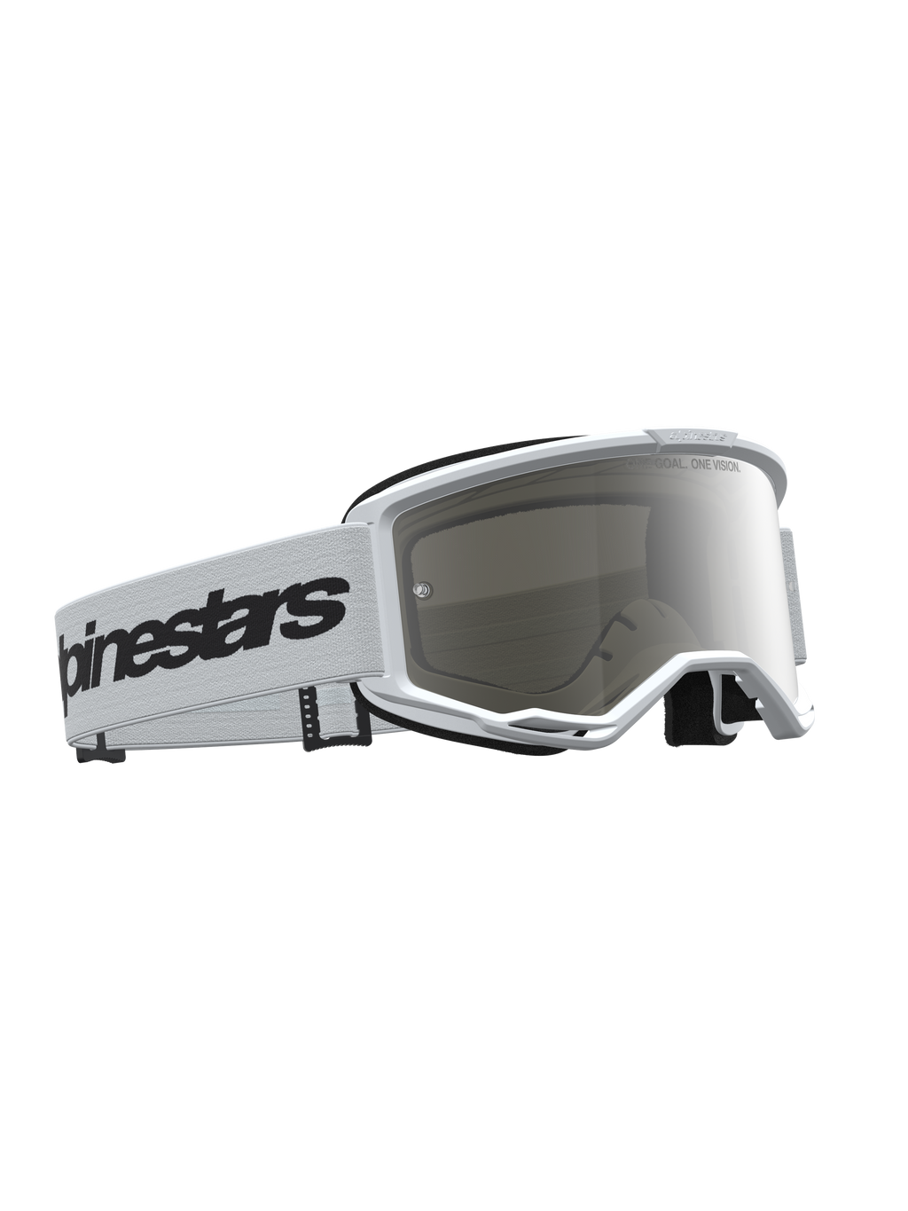 Alpinestars Vision 3 Wordmark Mirror veiligheidsbril, wit en zwart, motorcrossbril met anti-condens zilveren spiegellens.