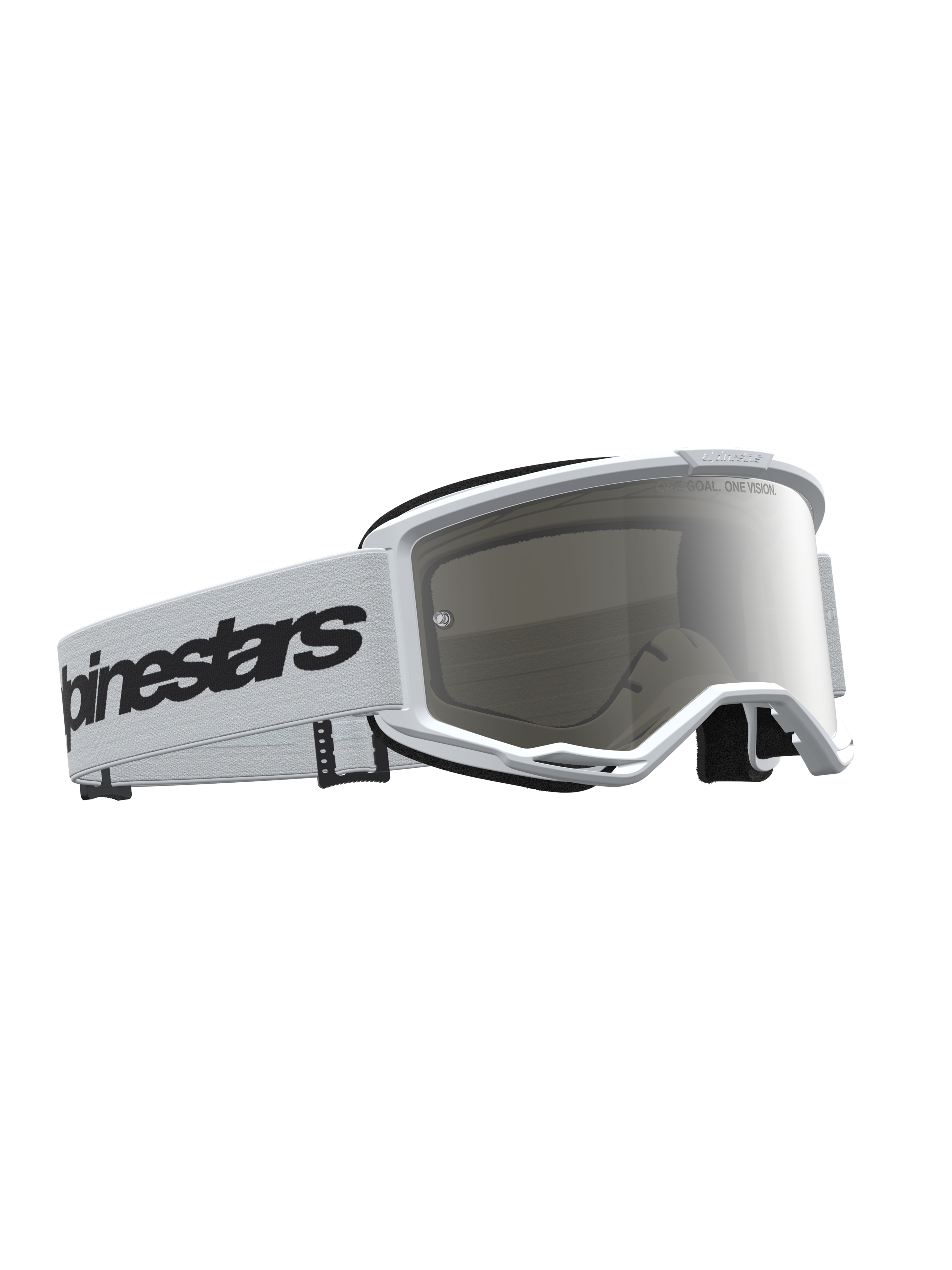 Alpinestars Vision 3 Wordmark Mirror veiligheidsbril, wit en zwart, motorcrossbril met anti-condens zilveren spiegellens.