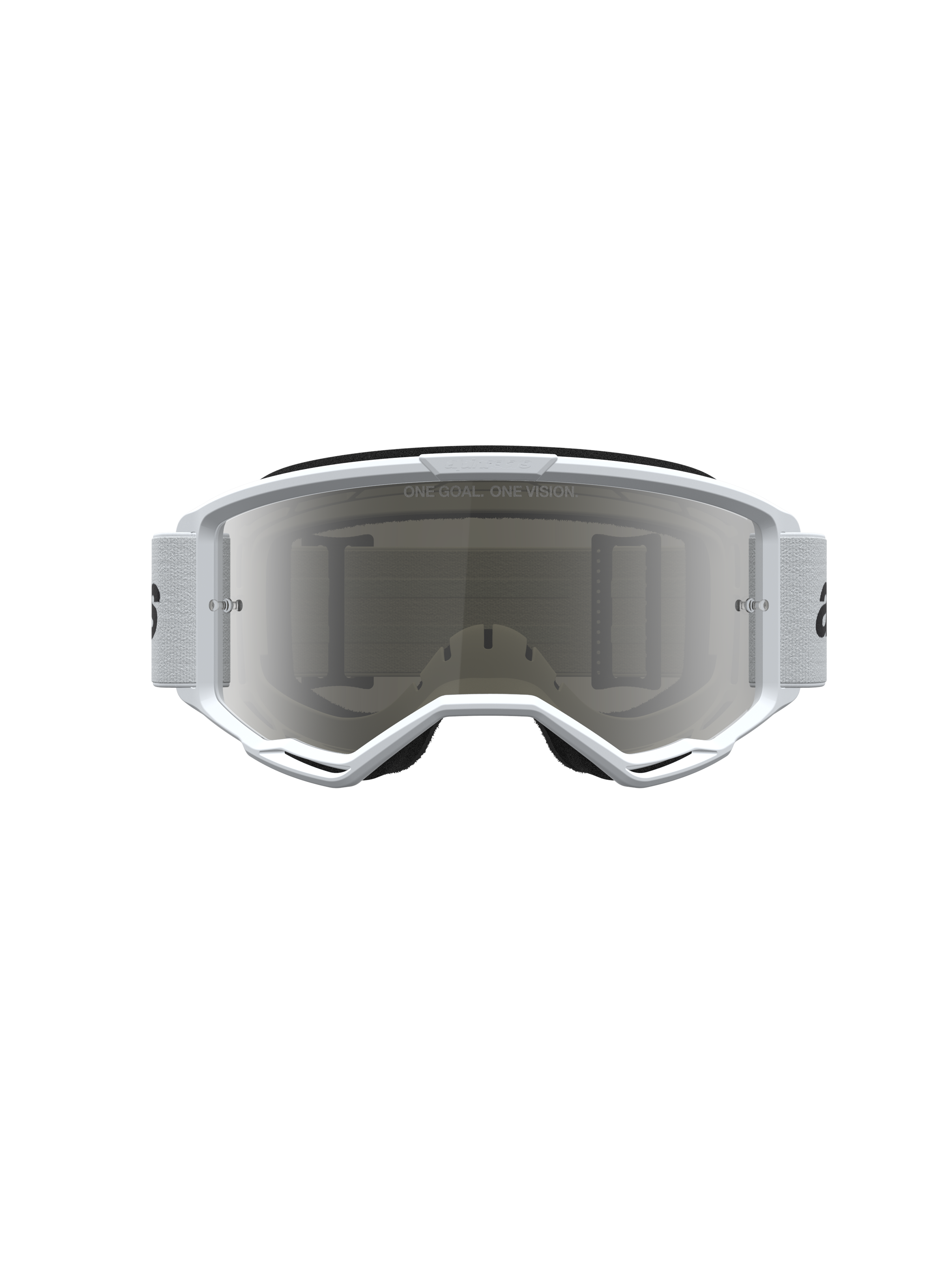 Alpinestars Vision 3 Wordmark Mirror veiligheidsbril, witte en zwarte motorcrossbril met zilveren spiegelglas, anti-condens lens en RAM-AIR ventilatie.