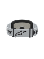 Alpinestars Vision 3 Wordmark Mirror veiligheidsbril, wit-zwarte motocrossbril met sterlogo en zacht gezichtsschuim.