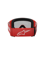 Alpinestars Vision 3 Wordmark Goggles, motorcrossbril, Red Mirror Silver, achteraanzicht met een rode geweven band met een wit Alpinestars-logo, zwart EO15 gezichtsschuim en verstelbare pasvorm voor off-road prestaties.