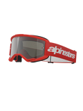Alpinestars Vision 3 Wordmark crossbril, motorcrossbril, rood en zilver spiegelend, felrood frame met zilveren spiegelende lens, rode geweven band met een groot wit woordmerk-logo, sportieve off-road beschermende bril