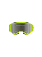 Alpinestars Vision 3 Wordmark Goggles, motorcrossbril, geel fluo frame met Mirror Silver lens, bijpassende gele band met zwarte branding, vooraanzicht met de nadruk op het brede gezichtsveld