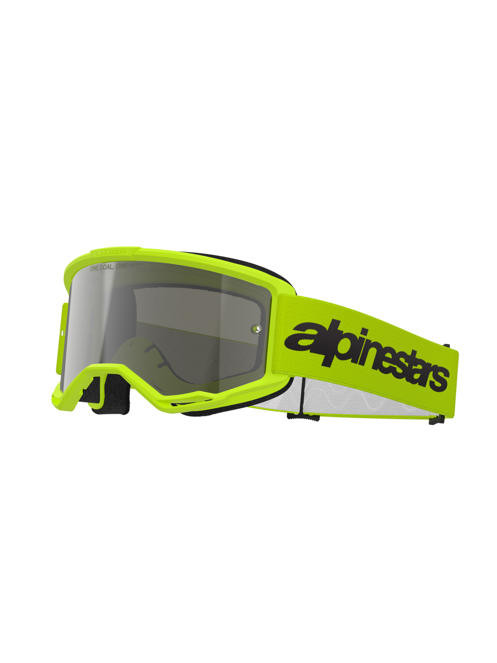 Alpinestars Vision 3 Wordmark Goggles, motorcrossbril, fluorgeel en zilveren spiegelglas, voorzien van een felgeel frame en band met een opvallend zwart Alpinestars-logo, hoogwaardige oogbescherming voor off-road racen