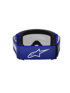 Alpinestars Vision 3 Wordmark Goggles, motorcrossbril, Blue Mirror Silver, achteraanzicht met blauwe geweven band met wit Alpinestars-logo en dubbellaags zwart gezichtsschuim